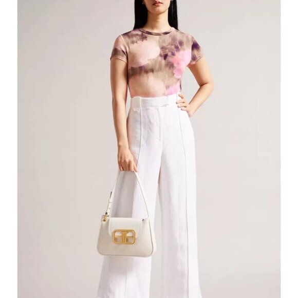 Ted Baker Yazmean Twist Neck Fitted Tee Watercolor Floral Print Women's 4 - Picture 1 of 8